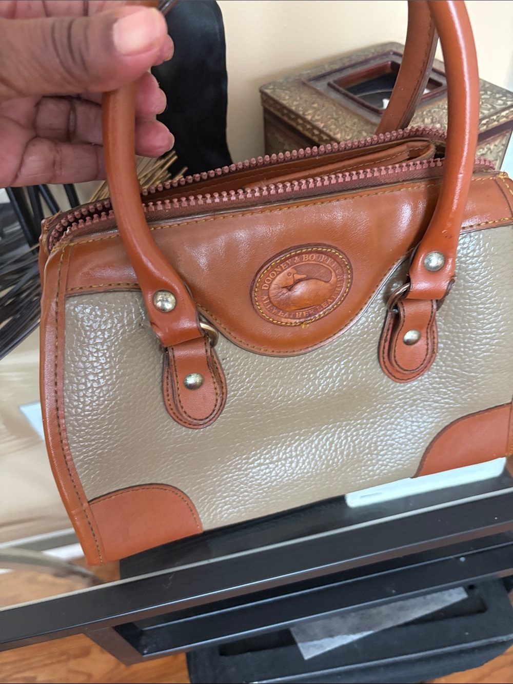 Dooney & Bourke Tan and Beige Pebbled Leather Satchel